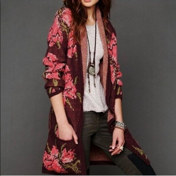 Free People Red and Black Floral Cardigan - Picture 2 of 12